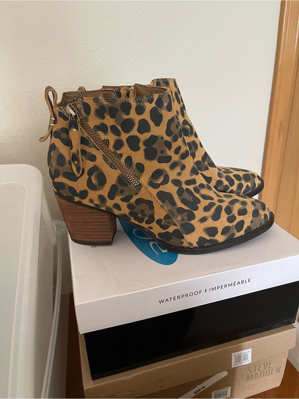 Leopard Print Ankle Boots - Tan/Black Size 9
